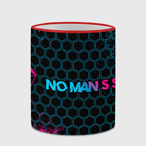 Кружка цветная No Mans Sky - neon gradient: надпись и символ / 3D-Красный кант – фото 2