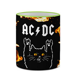 Кружка 3D AC DC рок кот и огонь, цвет: 3D-светло-зеленый кант — фото 2