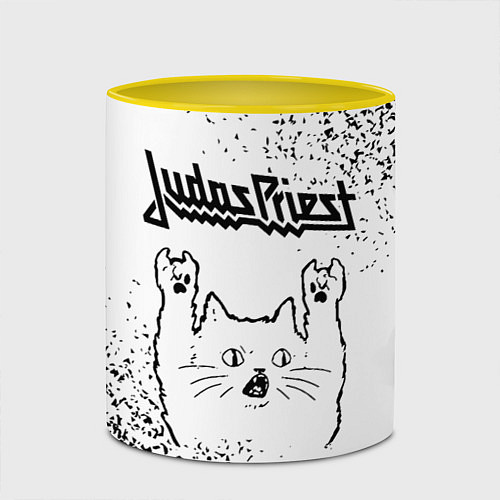 Кружка цветная Judas Priest рок кот на светлом фоне / 3D-Белый + желтый – фото 2