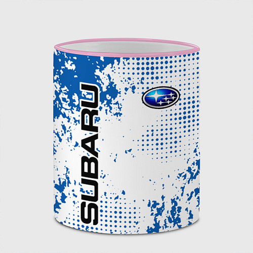 Кружка цветная Subaru blue logo / 3D-Розовый кант – фото 2