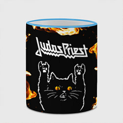 Кружка 3D Judas Priest рок кот и огонь, цвет: 3D-небесно-голубой кант — фото 2