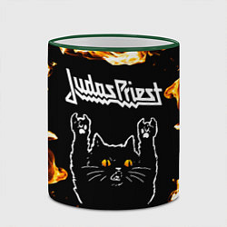 Кружка 3D Judas Priest рок кот и огонь, цвет: 3D-зеленый кант — фото 2