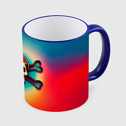 Кружка 3D Красочный веселый роджер, цвет: 3D-синий кант