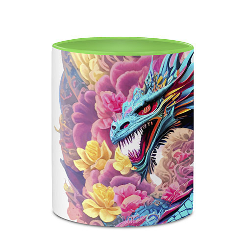 Кружка цветная Свирепый дракон - татуировка - ирезуми - Япония / 3D-Белый + светло-зеленый – фото 2