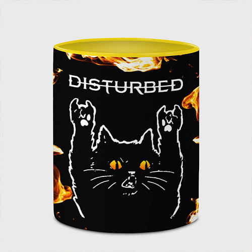 Кружка цветная Disturbed рок кот и огонь / 3D-Белый + желтый – фото 2