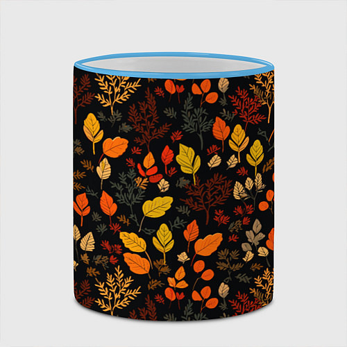 Кружка цветная Осенние листья на черном фоне / 3D-Небесно-голубой кант – фото 2