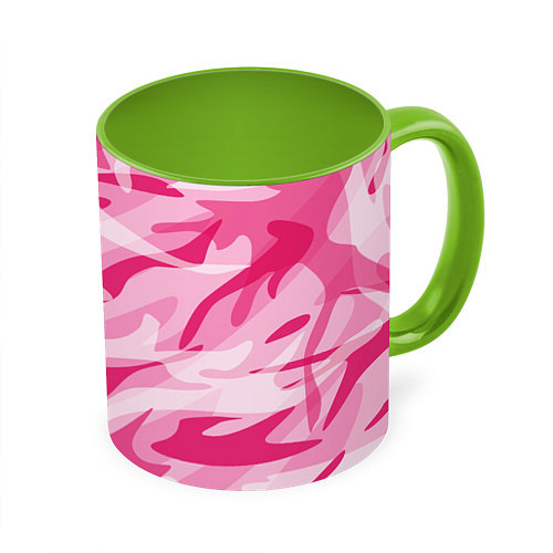 Кружка цветная Камуфляж в розовом / 3D-Белый + светло-зеленый – фото 1
