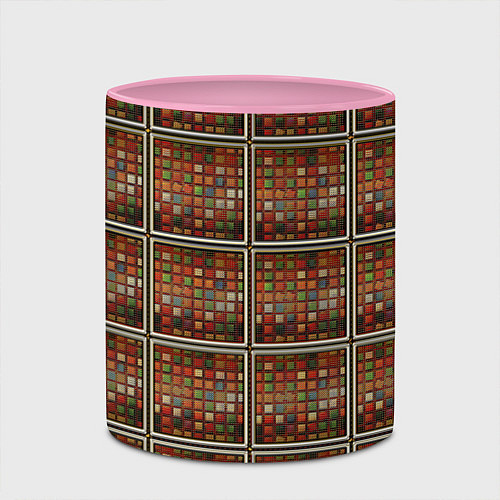 Кружка цветная Разноцветные мозаичные кубы / 3D-Белый + розовый – фото 2