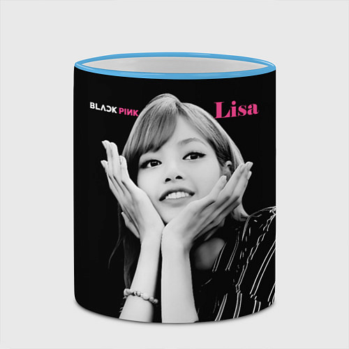 Кружка цветная Blackpink Lisa gesture of love / 3D-Небесно-голубой кант – фото 2