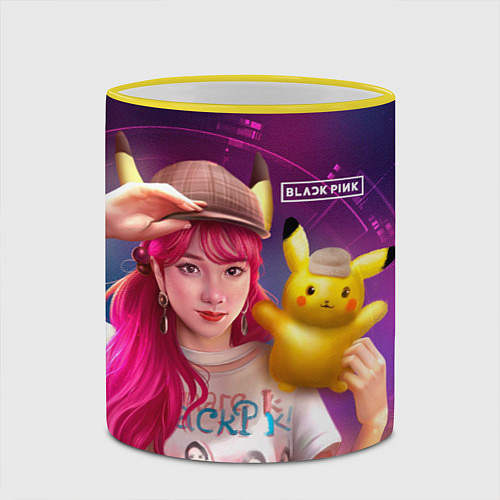 Кружка цветная Jisoo and Pikachu / 3D-Желтый кант – фото 2