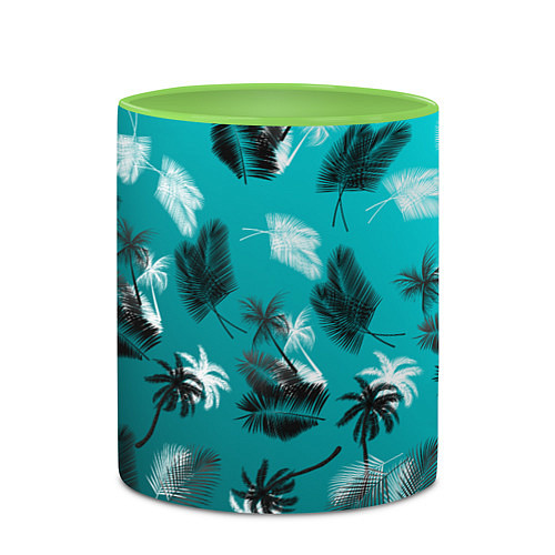 Кружка цветная Летний узор с пальмами / 3D-Белый + светло-зеленый – фото 2