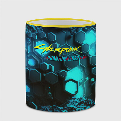 Кружка цветная Cyberpunk 2077 phantom liberty blue abstract / 3D-Желтый кант – фото 2