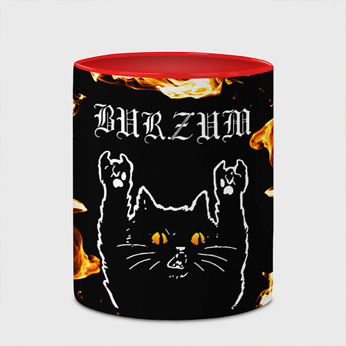 Кружка цветная Burzum рок кот и огонь / 3D-Белый + красный – фото 2