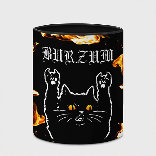 Кружка цветная Burzum рок кот и огонь / 3D-Белый + черный – фото 2