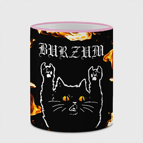 Кружка цветная Burzum рок кот и огонь / 3D-Розовый кант – фото 2