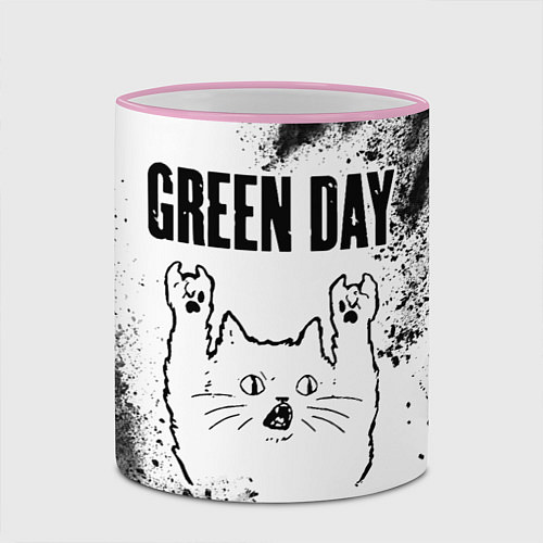 Кружка цветная Green Day рок кот на светлом фоне / 3D-Розовый кант – фото 2