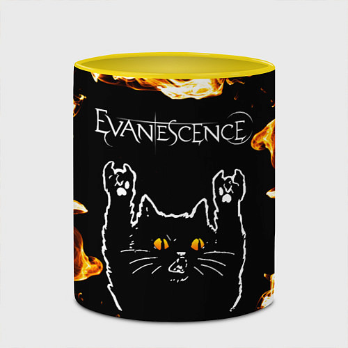 Кружка цветная Evanescence рок кот и огонь / 3D-Белый + желтый – фото 2