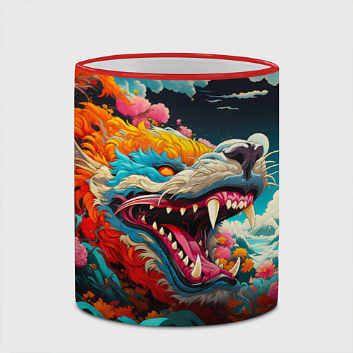 Кружка цветная Художественный дракон от нейросети / 3D-Красный кант – фото 2