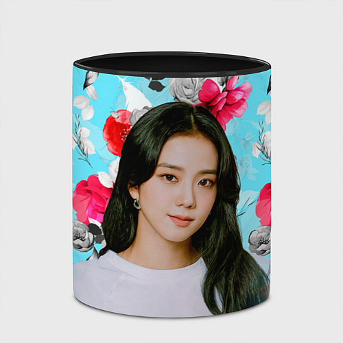 Кружка цветная Jennie Kim Blackpink flowers / 3D-Белый + черный – фото 2