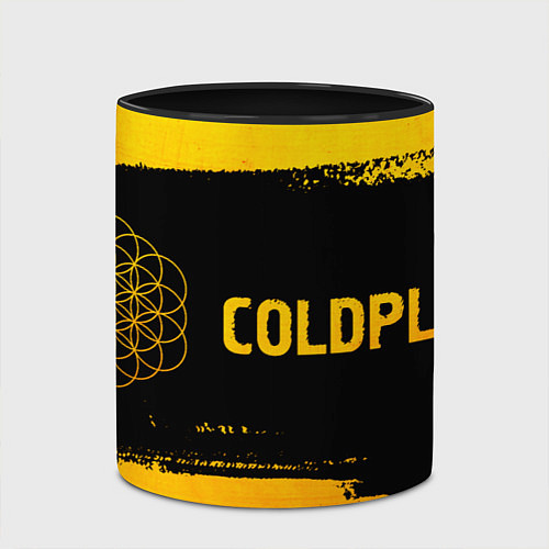 Кружка цветная Coldplay - gold gradient: надпись и символ / 3D-Белый + черный – фото 2