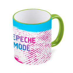 Кружка 3D Depeche Mode neon gradient style: надпись и символ, цвет: 3D-светло-зеленый кант