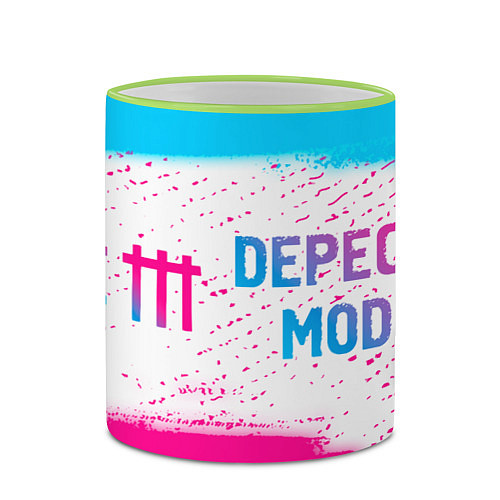 Кружка цветная Depeche Mode neon gradient style: надпись и символ / 3D-Светло-зеленый кант – фото 2