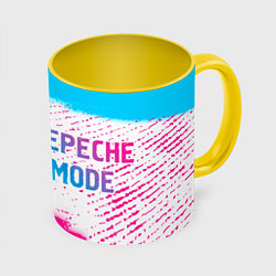 Кружка 3D Depeche Mode neon gradient style: надпись и символ, цвет: 3D-белый + желтый