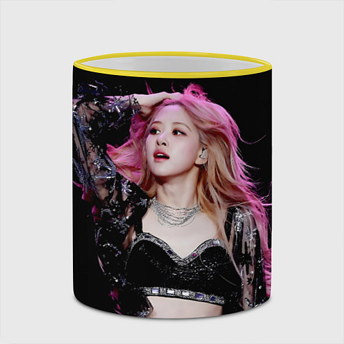 Кружка цветная Blackpink Rose Pink hair / 3D-Желтый кант – фото 2