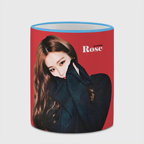 Кружка цветная Black Pink Rose / 3D-Небесно-голубой кант – фото 2