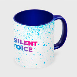 Кружка 3D A Silent Voice neon gradient style: надпись и симв, цвет: 3D-белый + синий