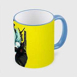 Кружка 3D Rebecca - Cyberpunk Edgerunners, цвет: 3D-небесно-голубой кант