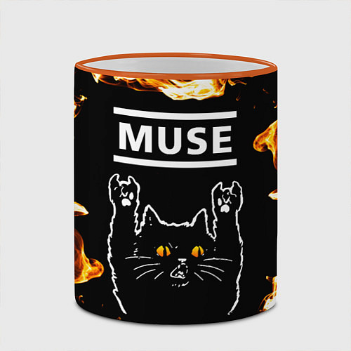 Кружка цветная Muse рок кот и огонь / 3D-Оранжевый кант – фото 2