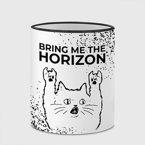 Кружка цветная Bring Me the Horizon рок кот на светлом фоне / 3D-Черный кант – фото 2