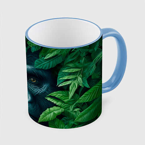 Кружка цветная Горилла в кустах / 3D-Небесно-голубой кант – фото 1