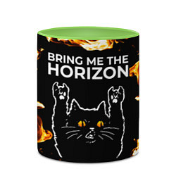 Кружка 3D Bring Me the Horizon рок кот и огонь, цвет: 3D-белый + светло-зеленый — фото 2