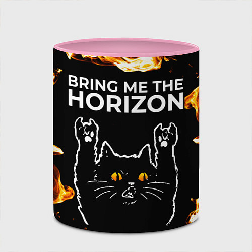 Кружка цветная Bring Me the Horizon рок кот и огонь / 3D-Белый + розовый – фото 2