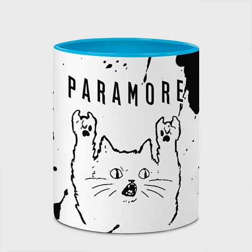 Кружка цветная Paramore рок кот на светлом фоне / 3D-Белый + небесно-голубой – фото 2