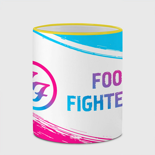 Кружка цветная Foo Fighters neon gradient style: надпись и символ / 3D-Желтый кант – фото 2