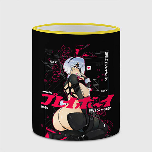 Кружка цветная Nier automata waifu / 3D-Желтый кант – фото 2