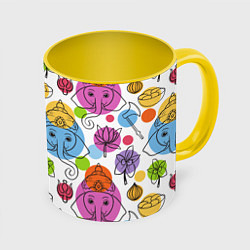 Кружка 3D Индийские слоники, цвет: 3D-белый + желтый