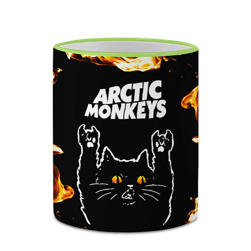 Кружка цветная Arctic Monkeys рок кот и огонь / 3D-Светло-зеленый кант – фото 2