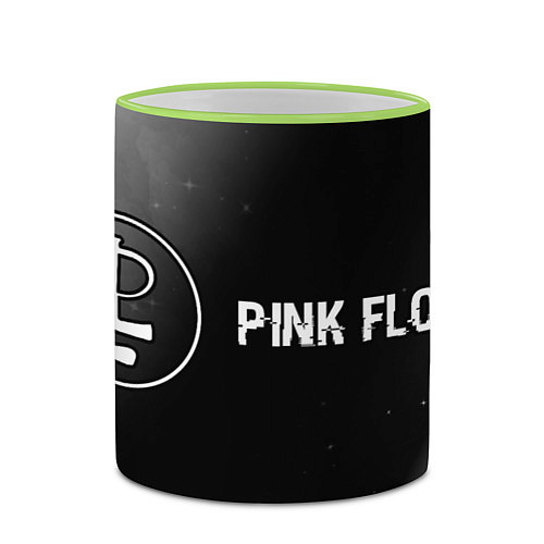 Кружка цветная Pink Floyd glitch на темном фоне: надпись и символ / 3D-Светло-зеленый кант – фото 2