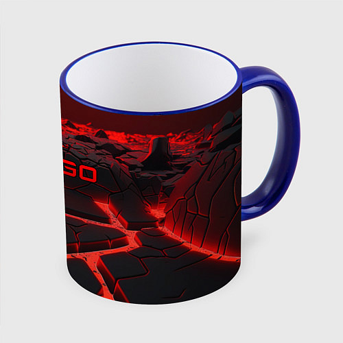 Кружка цветная CS GO red neon texture / 3D-Синий кант – фото 1