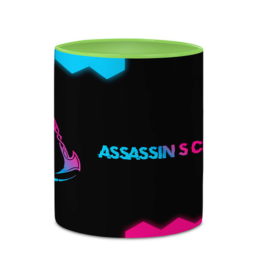 Кружка цветная Assassins Creed - neon gradient: надпись и символ / 3D-Белый + светло-зеленый – фото 2