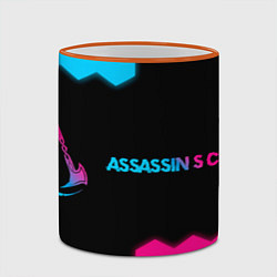 Кружка 3D Assassins Creed - neon gradient: надпись и символ, цвет: 3D-оранжевый кант — фото 2