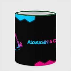 Кружка 3D Assassins Creed - neon gradient: надпись и символ, цвет: 3D-зеленый кант — фото 2