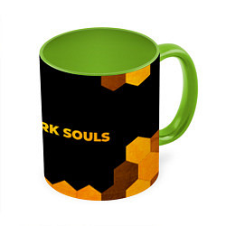 Кружка 3D Dark Souls - gold gradient: надпись и символ, цвет: 3D-белый + светло-зеленый