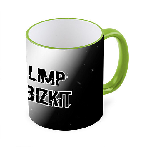 Кружка цветная Limp Bizkit glitch на светлом фоне: надпись и симв / 3D-Светло-зеленый кант – фото 1
