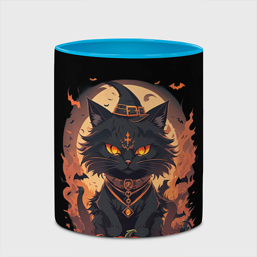 Кружка цветная Черный кот в хеллоуине / 3D-Белый + небесно-голубой – фото 2