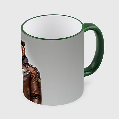 Кружка цветная Cool bear - steampunk - neural network / 3D-Зеленый кант – фото 1